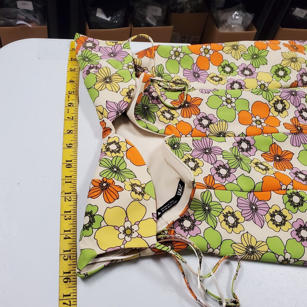 Zara Womens 70S Floral Mini Babydoll Dress Size M Sleeveless Fitted Multicolor - Picture 9 of 13